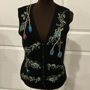Kikit Black Blue Purple Christmas Holiday Ornaments Peacock Vest Size Medium